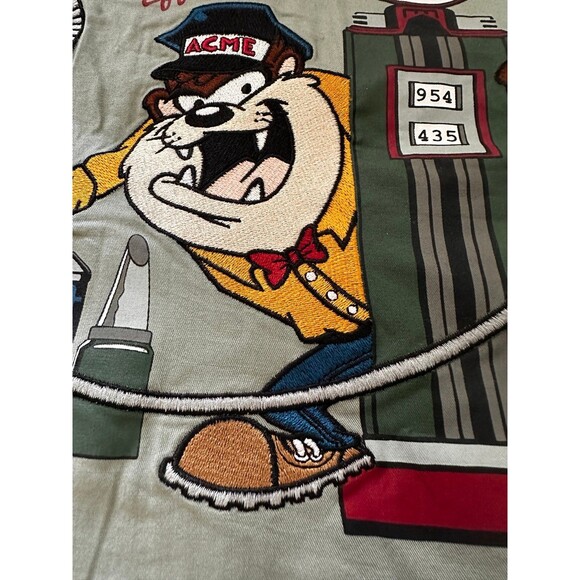 Looney Tunes Acme Garage VTG Embroidered Full Zip Shirt/Vest Taz Bugs Tweety LG - Picture 6 of 11